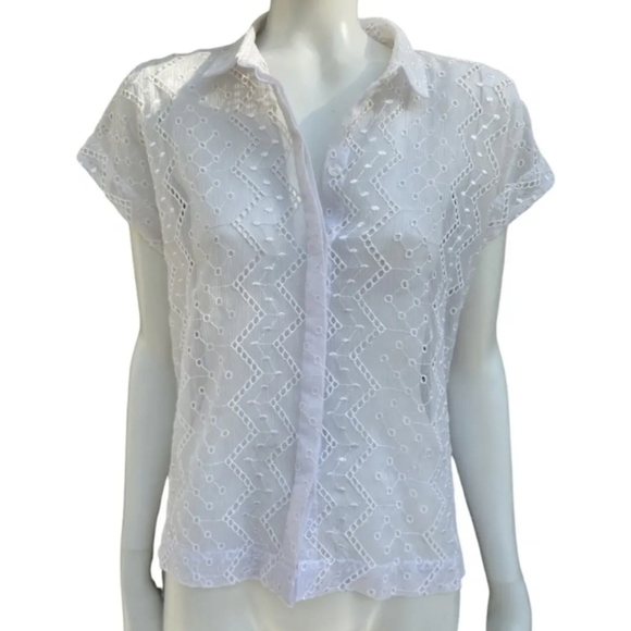 The Kooples Eyelet Embroidery White Button Up Medium - Picture 15 of 16